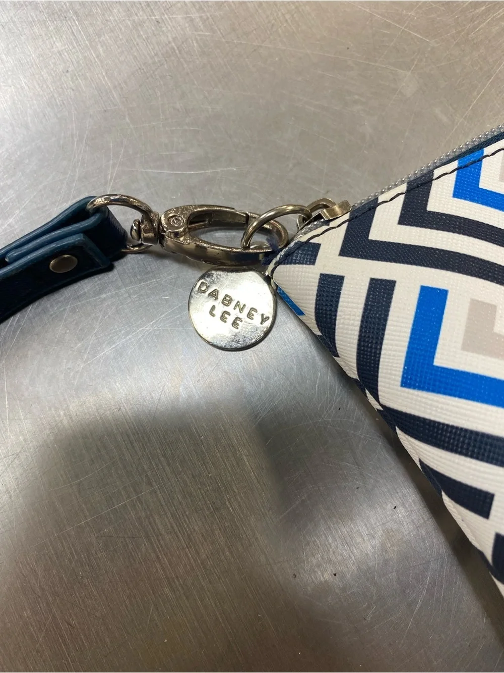 Dabney Lee Geometric Blue & White Zip Pouch Makeup Bag